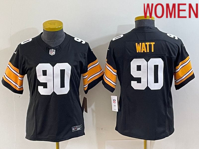Women Pittsburgh Steelers 90 Watt Black 2023 Nike Vapor F.U.S.E. Limited NFL Jersey style 1